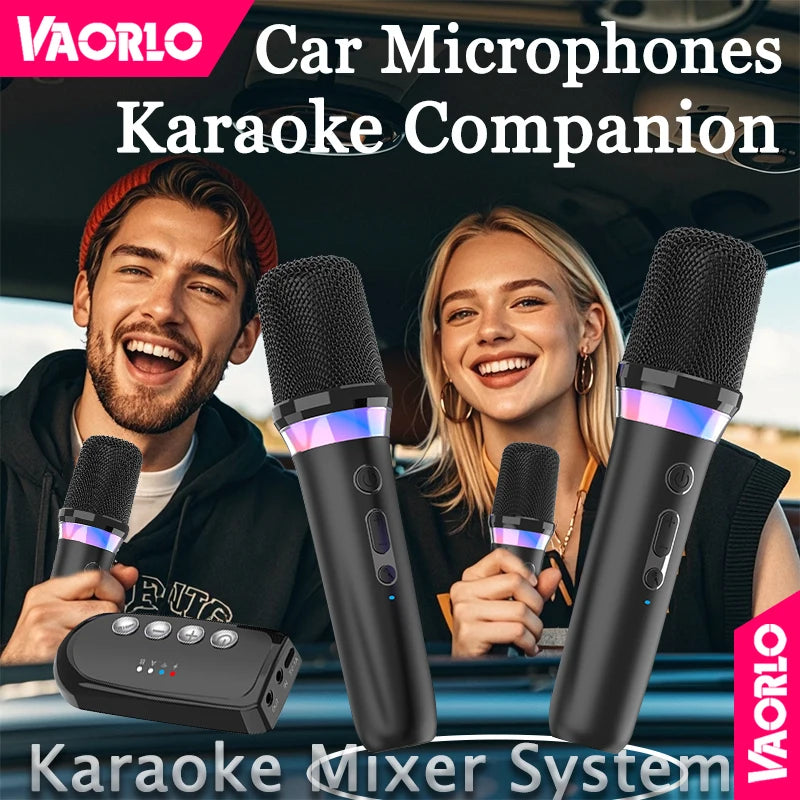 Wireless Car Microphone With Receiver Karaoke Companion 3.5MM AUX Stereo HIFI RGB Colorful Light Multi Sound Effect Mixer System