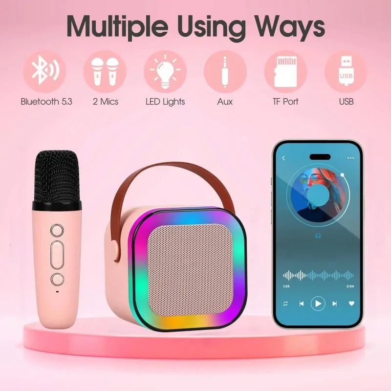 New K12 Karaoke Machine Portable Bluetooth Speaker With 1-2 Wireless Microphones HiFi Family Singing Loudspeaker Children's Gift