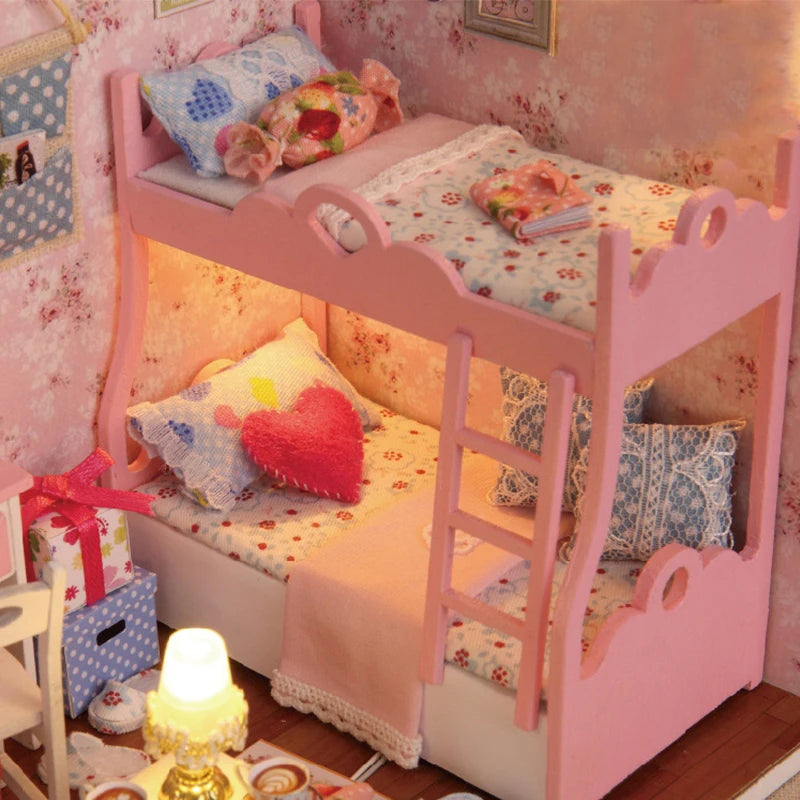 Kitten Mini Doll House 3D Puzzle Assembly Model Building Kit Creative Room Bedroom Decoration With Furniture Wooden Crafts Gifts