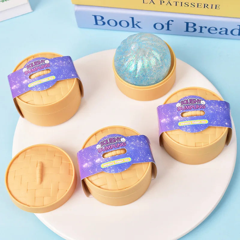 Mini Glitter Dumpling Squishy with Box Dumplings Sensory Squeeze Toy for Stress Relief Random Color