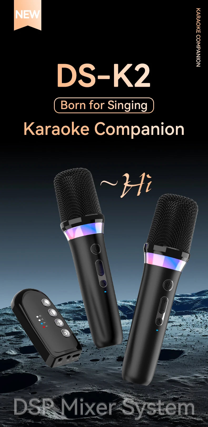 Wireless Car Microphone With Receiver Karaoke Companion 3.5MM AUX Stereo HIFI RGB Colorful Light Multi Sound Effect Mixer System
