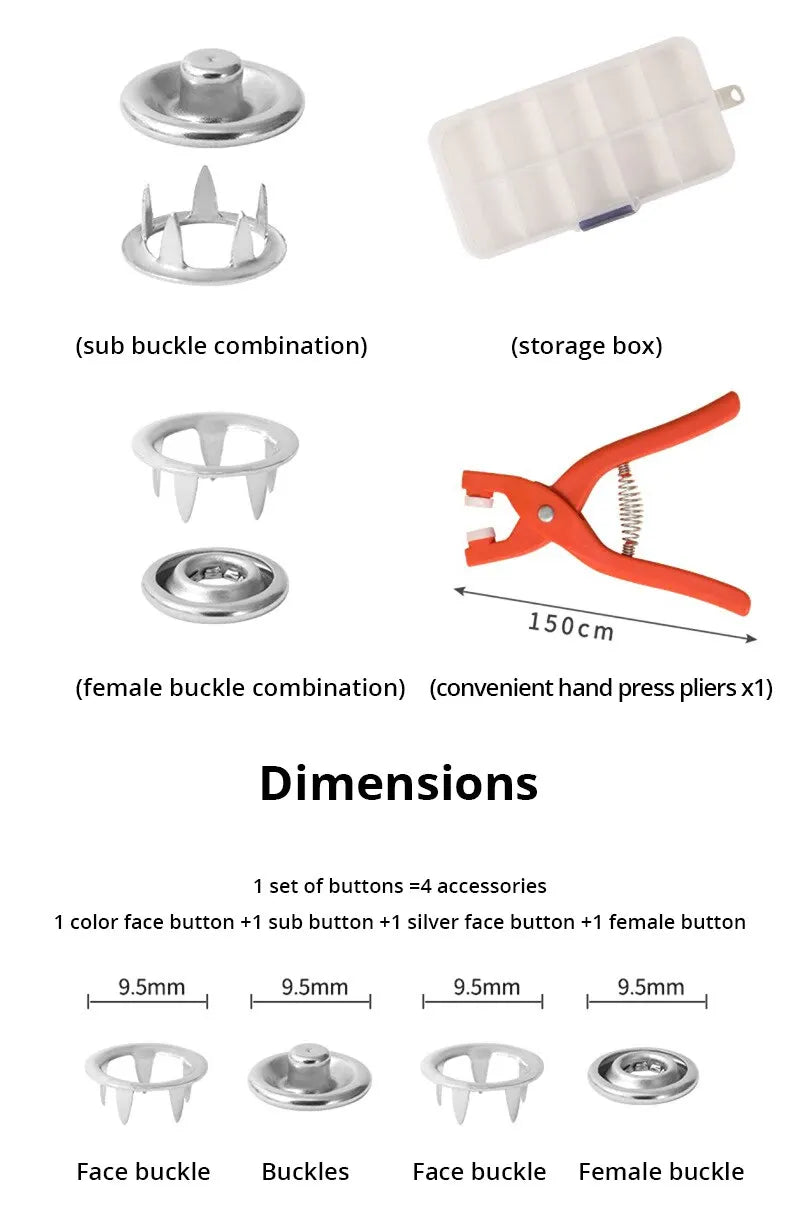 Snap Button Kit With Hand Pressure Pliers 50pcs Snaps , Metal Snaps For Sewing, Sewing Snaps For DIY Crafts Clothes Hats