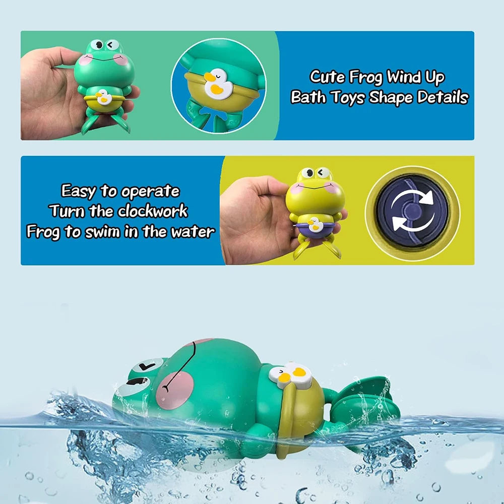 Wind-Up Swimming Frog Bath Toys for Toddlers, No Battery Mold-Free ABS Montessori Water Toy for Kids