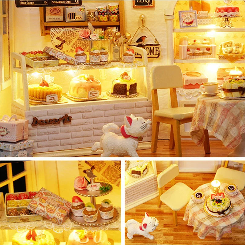 Kitten Mini Doll House 3D Puzzle Assembly Model Building Kit Creative Room Bedroom Decoration With Furniture Wooden Crafts Gifts