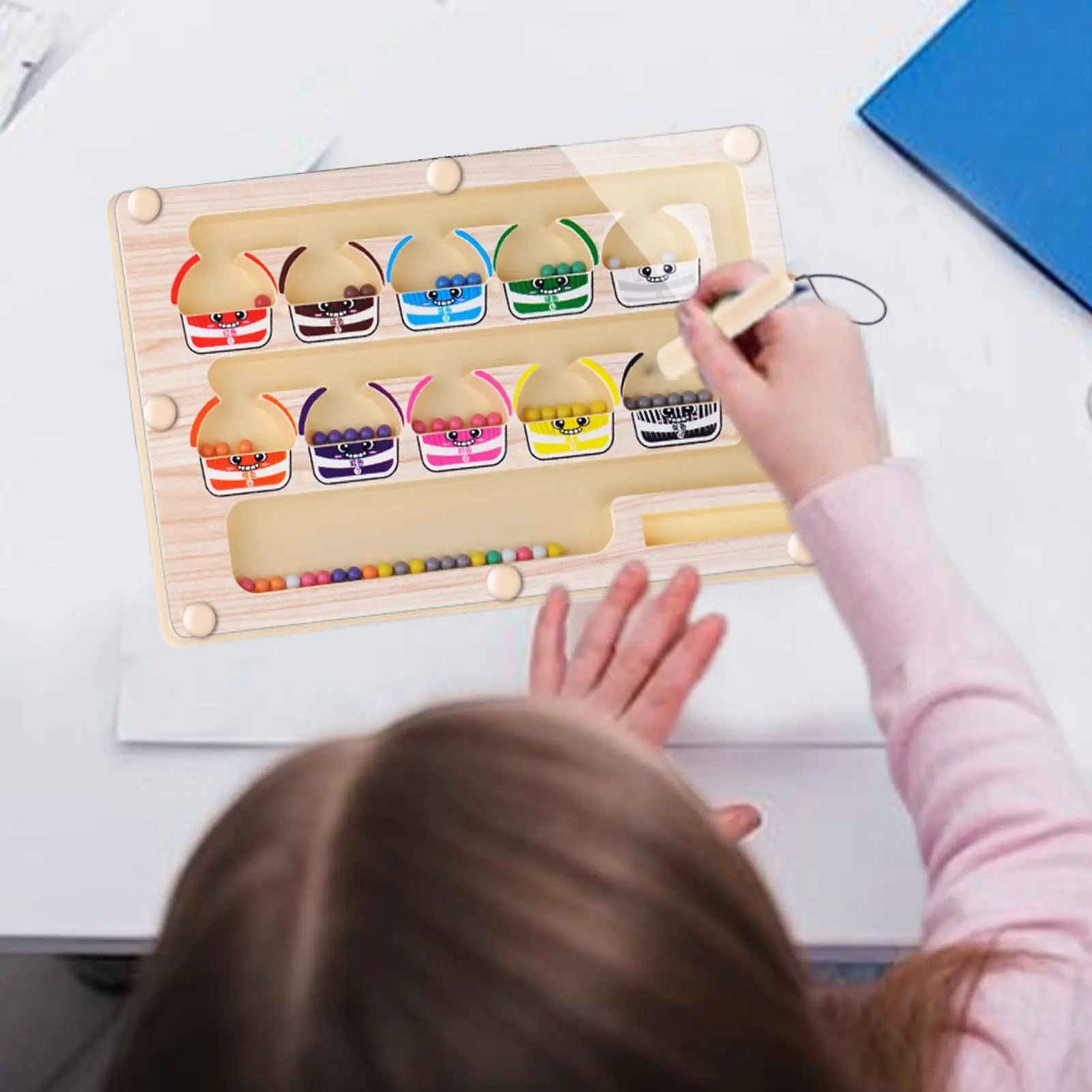 Montessori Magnetic Color Sorting Maze Number Maze Toys Wooden Puzzle Activity Board Fine Motor Toys for Toddlers Boys Girls