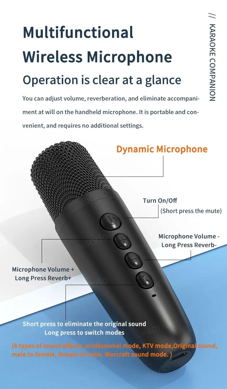 Wireless Car Microphone With Receiver Karaoke Companion 3.5MM AUX Stereo HIFI RGB Colorful Light Multi Sound Effect Mixer System